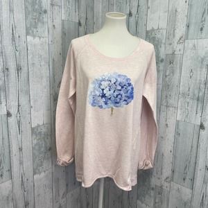 Hand Printed Upcycled Womens Large Hydrangea Floral Sleepwear Sweatshirt